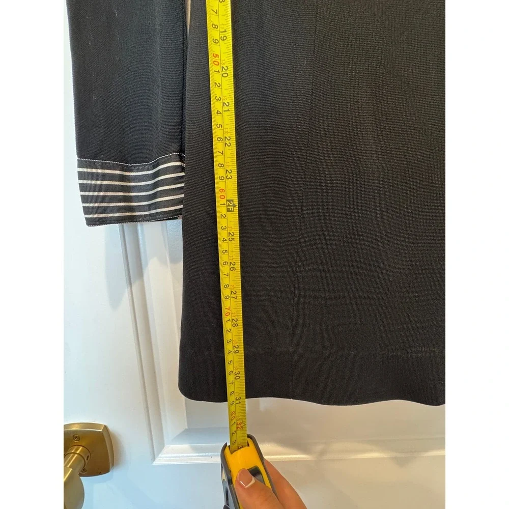 Vintage Black Mini Dress Mock Neck Long Sleeve Striped Cuff Detail - Picture 5 of 5